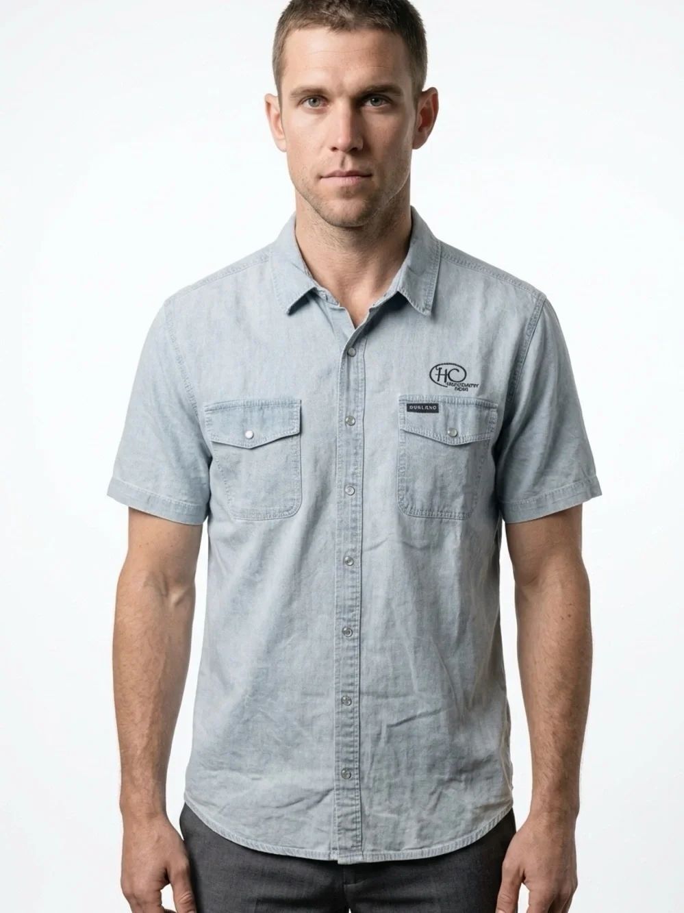 BURLEBO x High Cotton Ranch | NEW Chambray Pearlized Snap Shirt Men’s Size Large